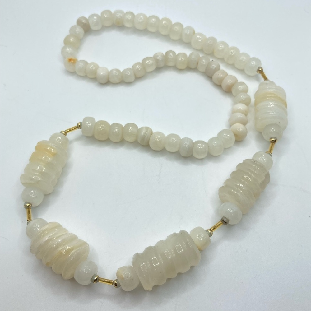 VTG Carved Alabaster Stone Heavy Beaded Necklace 25”